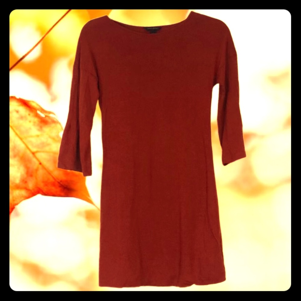 Burnt Orange 3/4 Sleeve Shift Dress